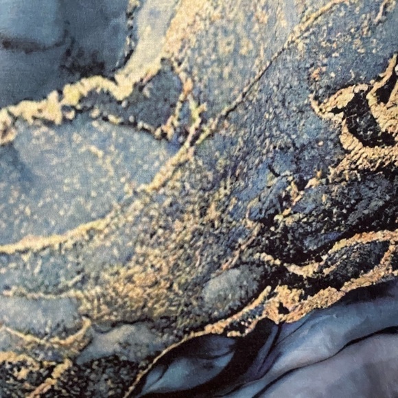 Gorgeous blue and gold racer back sundress with gold collar. - Picture 3 of 9